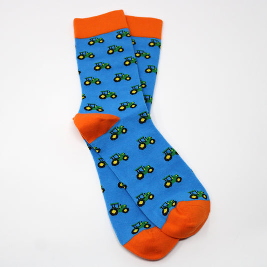 Green Tractor Socks - Blue